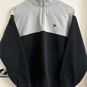 TNA Two-Tone Quarter-Zip Sweater in Gray and Black